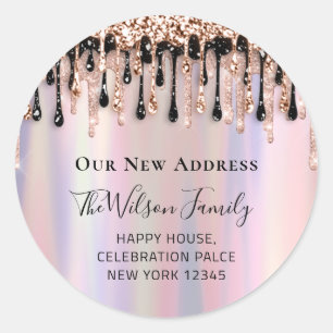 We Have Moved RSVP Change Of New Address Pink Drip Classic Round Sticker