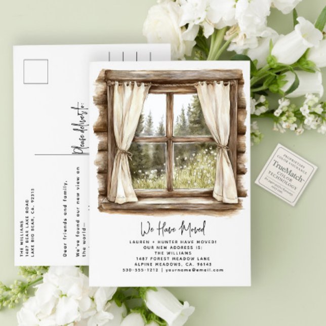 We Have Moved Rustic Watercolor Botanical Greenery Announcement Postcard (Creator Uploaded)