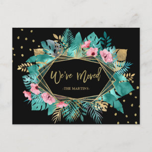 We Have Moved   Tropical Gold Leaves Moving Postcard