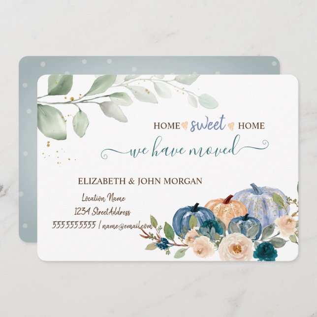 We Have Moved,Watercolor Pumpkin,Flowers,Leaves (Front/Back)