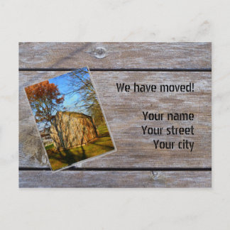 We have moved (Wooden Hut) Announcement Postcard