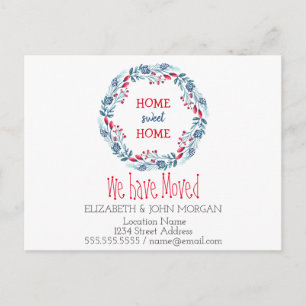 We Have Moved,Wreath,Home Sweet Home Announcement Postcard