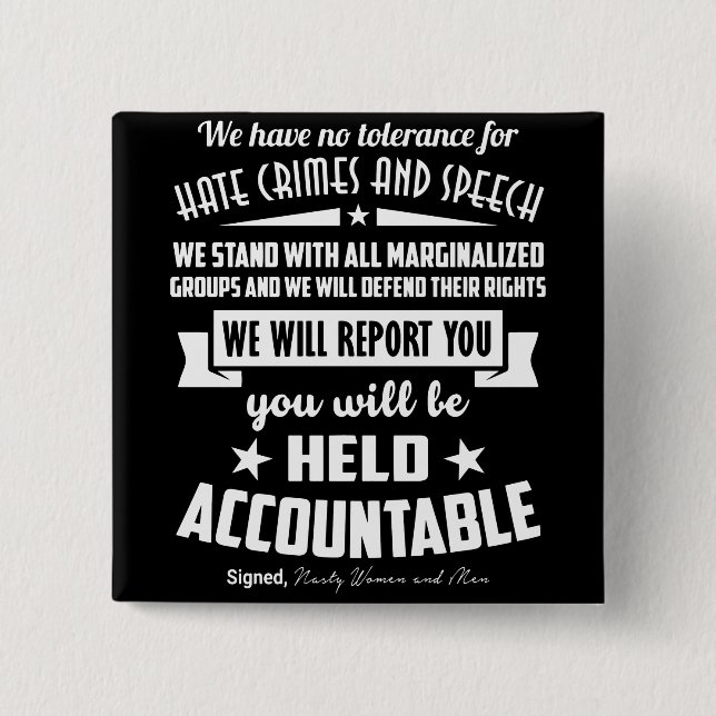 We Have No Tolerance for Hate Crime Button (Front)
