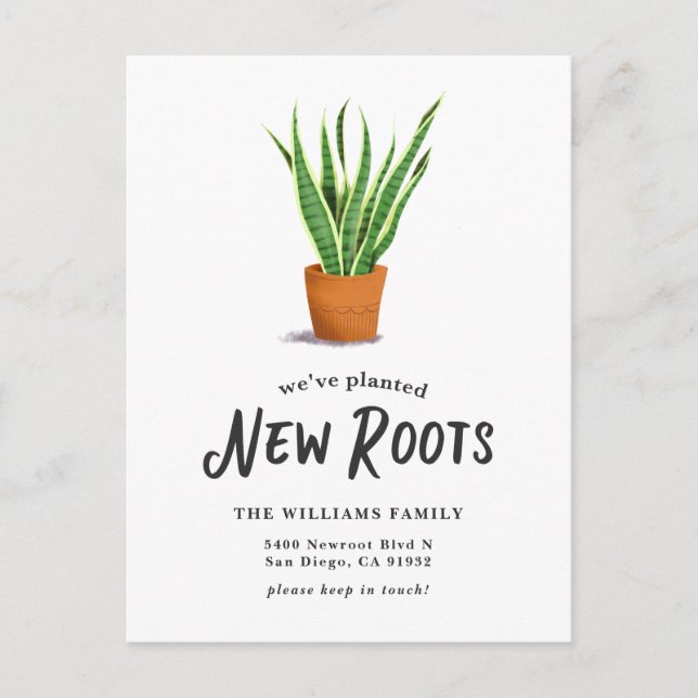 We Have Planted New Roots Botanical Moving Announcement Postcard (Front)