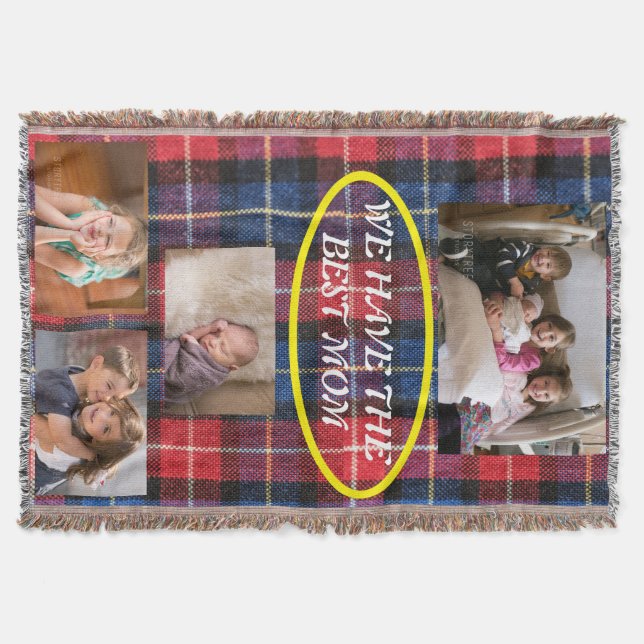 We Have The Best Mom Coloured Plain 4 Photos Throw Blanket (Front)