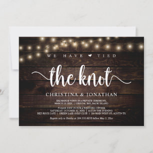 We have tied the knot, Rustic Elopement Party Invitation