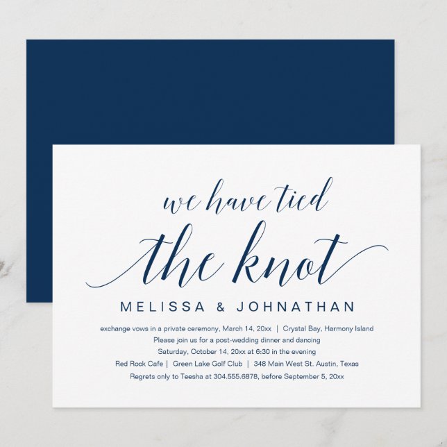 We have tied the knot, Wedding Elopement Party Inv Invitation (Front/Back)