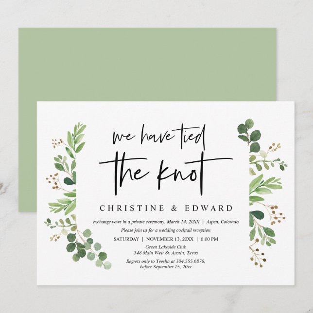 We have tied the knot, Wedding Elopement Party Invitation (Front/Back)
