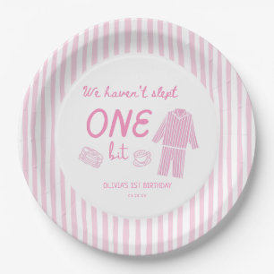 We haven't Slept One Bit Girl 1st Birthday Paper Plate