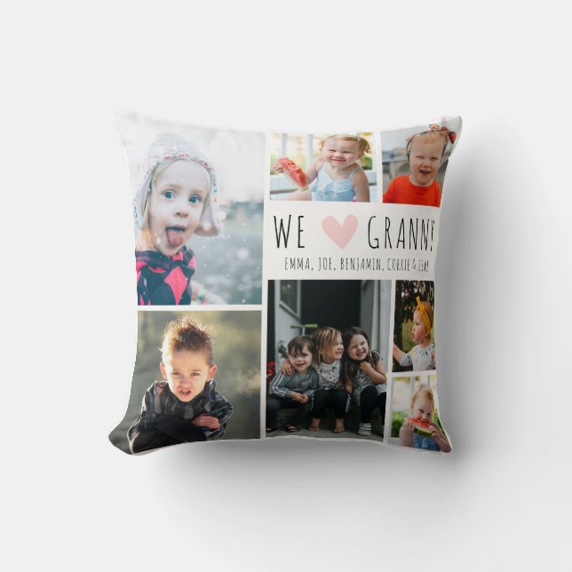 We Heart Granny Photo Collage Grandmother Gift Throw Pillow (Front)