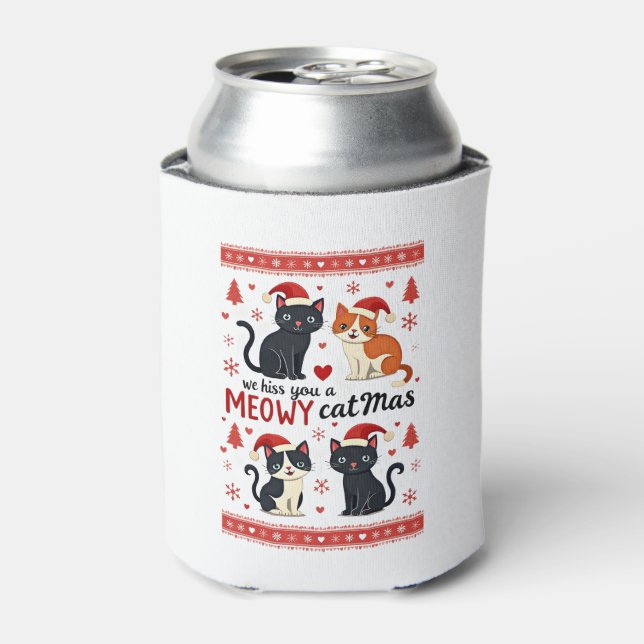 We Hiss You A Meowy Catmas Funny Cat Christmas Ugl Can Cooler (Can Front)