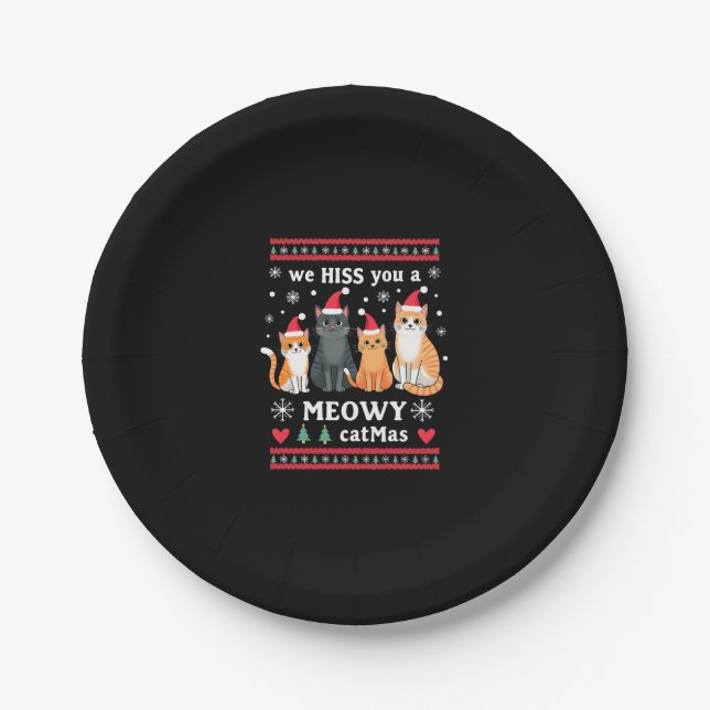 We Hiss You A Meowy Catmas Funny Cat Christmas Ugl Paper Plate (Front)