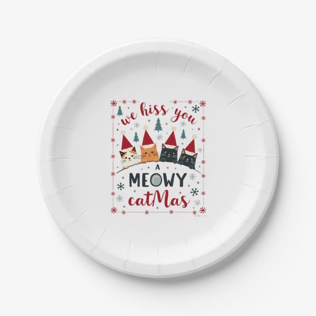We Hiss You A Meowy Catmas Funny Cat Christmas Ugl Paper Plate (Front)