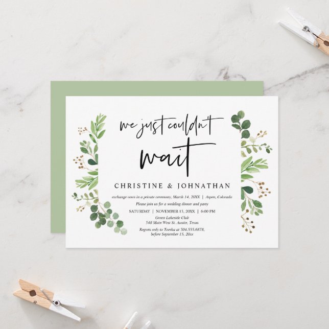 We just could not wait, Wedding Elopement Invitation (Front/Back In Situ)