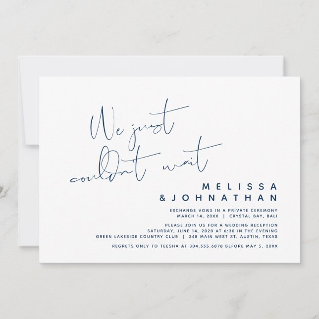 We just couldn't wait, Modern Wedding Elopement In Invitation (Front)
