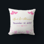 "We Just Got Married" Throw Pillows Wedding Gifts<br><div class="desc">Simple and elegant pink love heart shape design for wedding throw pillows. A wonderful weddings gifts for newly weds as well as a perfect item of keepsake for husband and wife marriage anniversary. Front design:- The background is white in colour, designed with 4 pinkish-red love shapes. Two text placeholders are...</div>