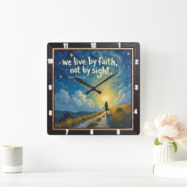 we live by faith, not by sight square wall clock (Home)