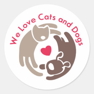 we love cats and dogs classic round sticker