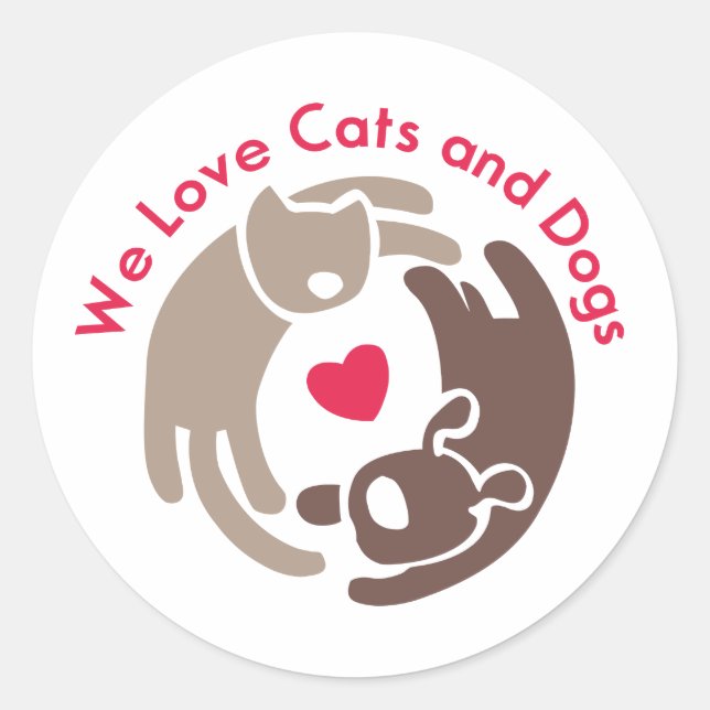 we love cats and dogs classic round sticker (Front)