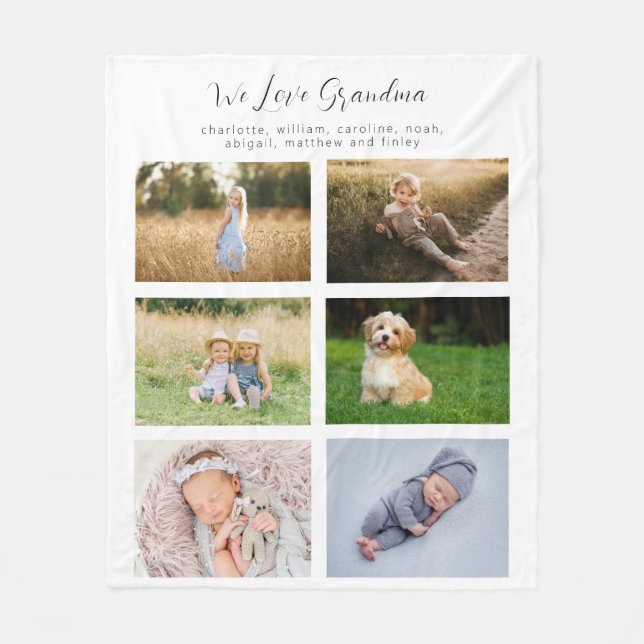 We Love Grandma Family Photo Grid Fleece Blanket (Front)