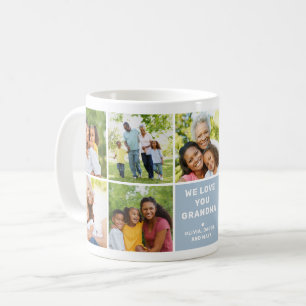 We Love Grandma Modern Dusty Blue Photo Collage Coffee Mug