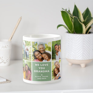 We Love Grandma Modern Green Photo Collage Coffee Mug