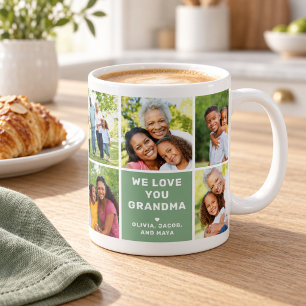 We Love Grandma Modern Green Photo Collage Coffee Mug