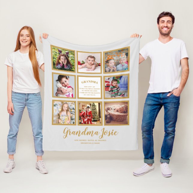 We Love Grandma Photo Collage Custom Branded Fleece Blanket (In Situ)