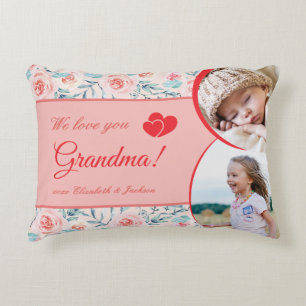 We Love Grandma Pink Floral Valentine's Day Photo Accent Pillow