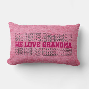 We Love Grandma - Pink on Pink Denim Look Lumbar Pillow