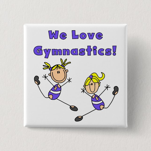 We Love Gymnastics 2 Inch Square Button (Front)