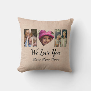 We Love Heart Mom Add Photos Names Text Throw Pill Pillow