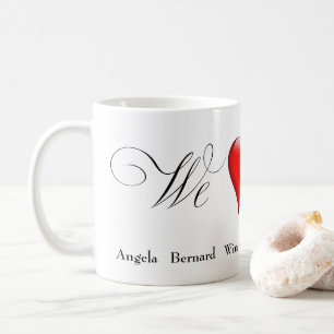 We Love (i.e., "a heart image") Mom with names Coffee Mug