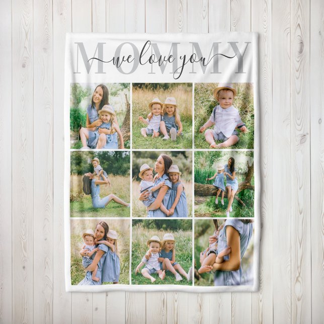 We Love Mommy Grey Mother's Day Photo Collage Fleece Blanket (Creator Uploaded)