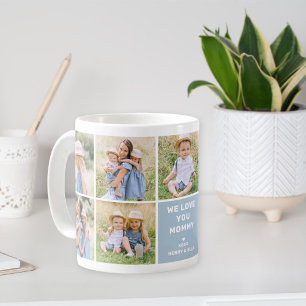 We Love Mommy Modern Blue Photo Collage Coffee Mug