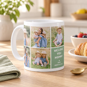 We Love Mommy Modern Green Photo Collage Coffee Mug