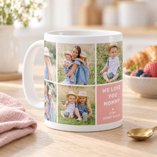 We Love Mommy Modern Pink Photo Collage Coffee Mug
