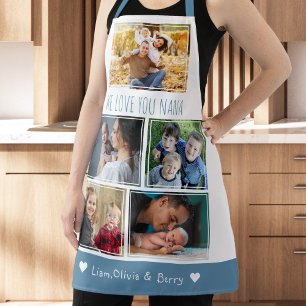 We Love Nana Grandkids 5 Photo Blue And White Apron