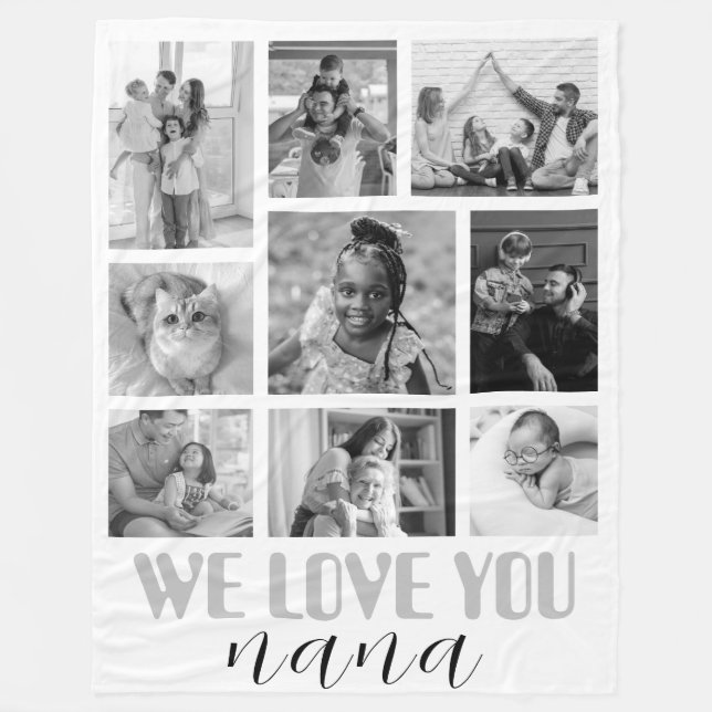 We Love Nana grandma Photo Collage Fleece Blanket (Front)