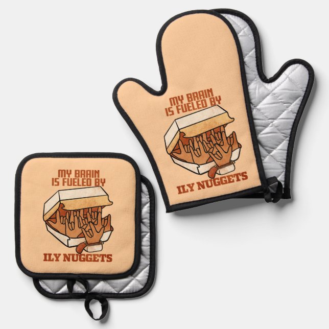 We Love Nuggets - Nugget Love - ASL ILY Obsession Oven Mitt & Pot Holder Set (Front/Back)