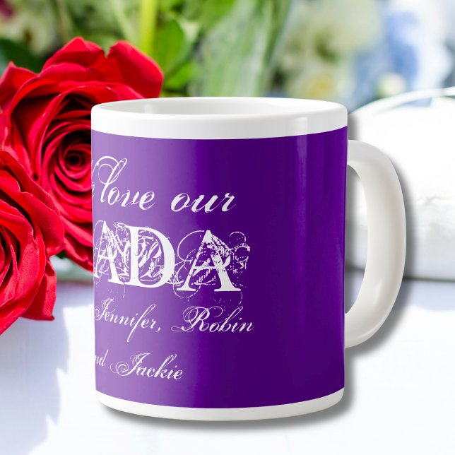 We Love our Dada Cute Personalized Purple & White Large Coffee Mug ("We Love our Dada" Cute Personalized Purple and White Giant Coffee Mug.)