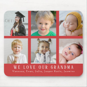 We Love Our Grandma Grandkids Photo Collage Red Mouse Pad