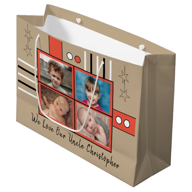 We love our Uncle photos hugs orange birthday Large Gift Bag (Front Angled)