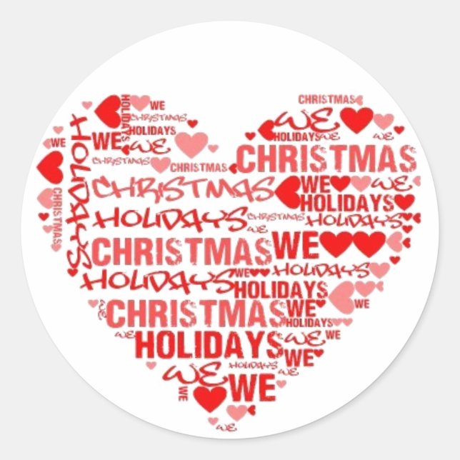 We Love Red Heart Christmas Postage Sticker (Front)
