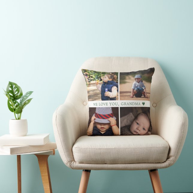 We Love You 4 Photo Collage Personalized Throw Pillow (Chair)