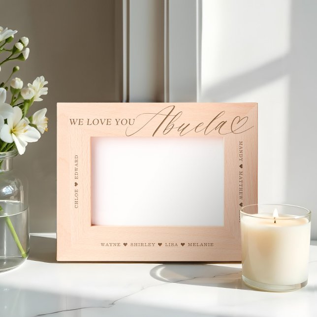 We Love You Abuela Script Heart Grandkid Names Etched Frames (We Love You Abuela Script Heart Grandkid Names Etched Frames)