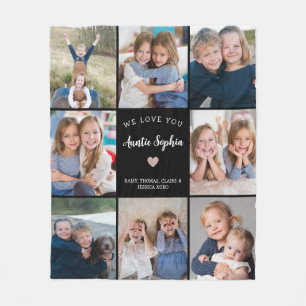 We Love You Auntie Photo Collage Simple Black Fleece Blanket