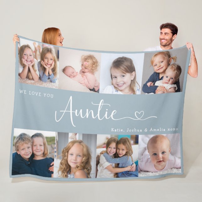 We Love you Auntie Script 8 Photo Modern Fleece Blanket (In Situ)