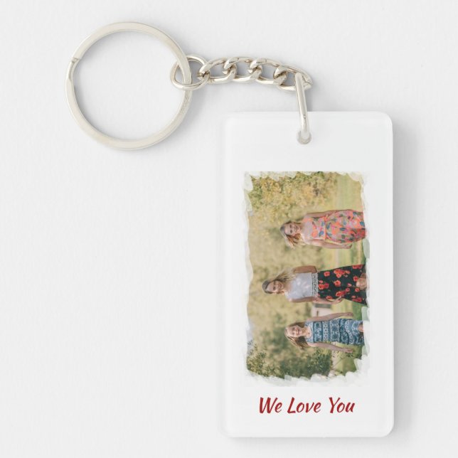 We Love You Best Dad Ever Photo Typography Script Keychain (Front)