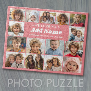 We Love You - Custom Name - 15 Photo Collage Jigsaw Puzzle